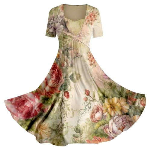 Skang damenkleid Sale Sommerkleid Damen Elegant Lässiges Slip-Urlaubskleid für Damen im Frühjahr/Sommer mit Blumen-Kunstdruck Damenkleider Elegant Festlich Hochzeit langes Sommerkleid Damen von Skang