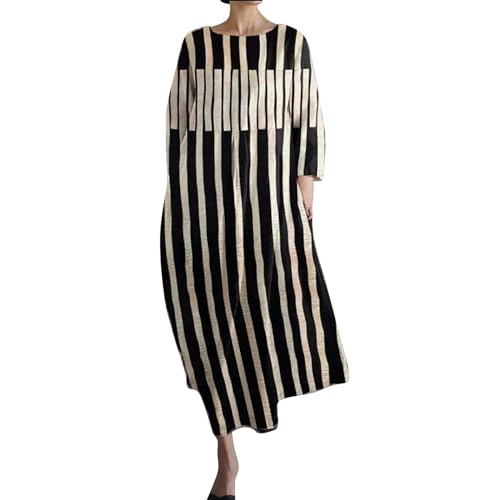 Sommer Bekleidung Damen Sale Kleid Damen Langarm Sommer Kleider Lang Freizeit Lose Sommerkleid Boho Maxikleid Elegant Drucken Rundhals Strandkleid mit Taschen maxikleid Damen Sommer gr 50 von Skang