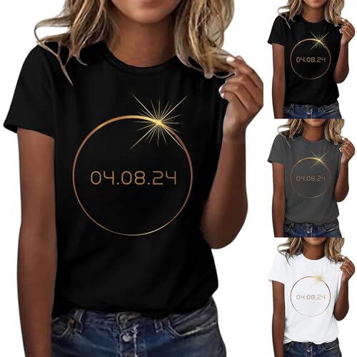 Sommer T-Shirt Damen Basic T Shirt Bedrucken Rundhalsausschnitt Oberteile Casual Kurzarm Bluse Tops Sommer Freizeit Kurzen Ärmeln Strand Shirts von Skang