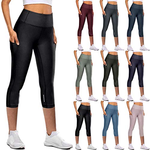 Sporthose Damen Capri Yogahosen Kurz Fitness Sport Leggins High Waist Tummy Control Jogginghose Mit Taschen Hohe Taille 3/4 Training Tights Schnell Trocknende Workout Laufhose von Skang