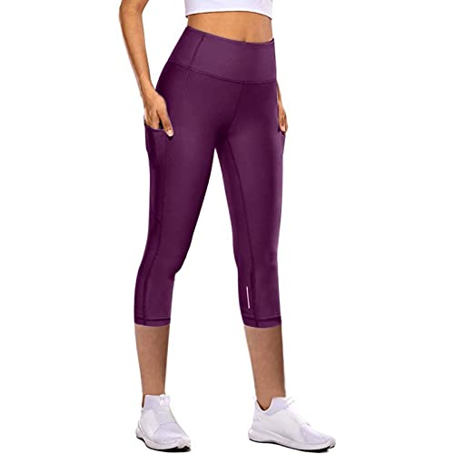 Sporthose Damen Capri Yogahosen Kurz Fitness Sport Leggins High Waist Tummy Control Jogginghose Mit Taschen Hohe Taille 3/4 Training Tights Schnell Trocknende Workout Laufhose von Skang