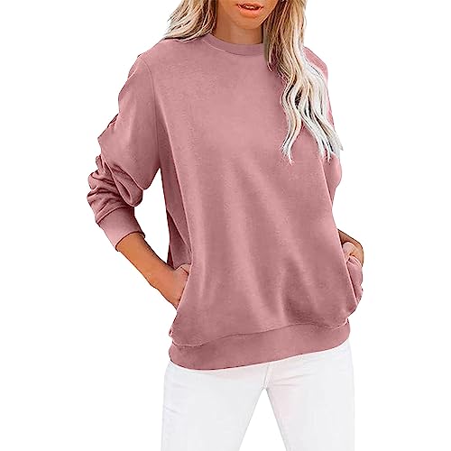 Sweatshirt Damen Pullover ohne Kapuze Rundhals Langarmshirt Frühling Sommer Farbblock Pulli Casual Langarm Oberteile Tops mit Taschen Lose Fit Lässige Sportlich Tunika von Skang