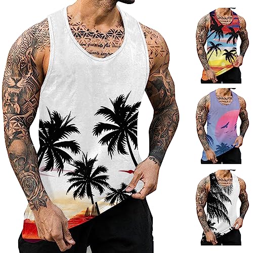 T Shirt Herren Sommer Ärmellos T-Shirts Herren Tank Top Oversized Hawaii Hemd Männer Funktionsshirt Tanktop Freizeithemden Sport Tshirts Strandtunika Sommerblusen von Skang