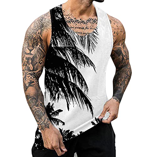 T Shirt Herren Sommer Ärmellos T-Shirts Herren Tank Top Oversized Hawaii Hemd Männer Funktionsshirt Tanktop Freizeithemden Sport Tshirts Strandtunika Sommerblusen von Skang