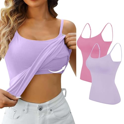 Unterhemden Damen BH Hemden Damen Ohne Bügel Baumwolle Unterwäsche Hemden Tank Top Mit Integriertem BH Ärmellos Unterhemden Camisole Shirts Spaghettiträger Top Unterhemd Damen Lang von Skang
