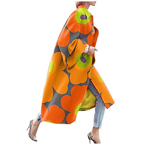 Winter Mantel Für Frauen Mode Women bedruckte TaschenJacke Oberbekleidung Cardigan-Mantel Long Trench Coat Regenmantel Damen Wasserdicht Atmungsaktiv (Orange, S) von Skang