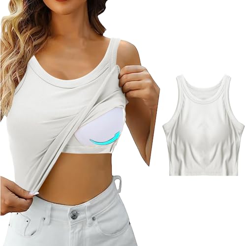 Leinenbluse Damen Sale Unterhemd Mit Integriertem BH Seamless Tank Top Ärmellos Sommer Spaghettiträger von Skang