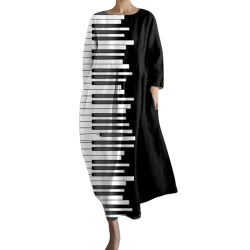 tagesangebote Kleid Damen Langarm Sommer Kleider Lang Freizeit Lose Sommerkleid Boho Maxikleid Elegant Drucken Rundhals Strandkleid mit Taschen maxikleid elegant Damen festlich lang blau von Skang