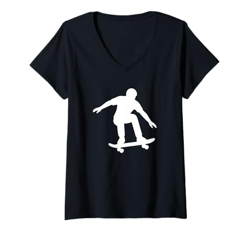 Damen Minimalistische Skateboarder-Silhouette, Hobby-Sport-Design T-Shirt mit V-Ausschnitt Damen Minimalistische Skateboarder-Silhouette, Hobby-Sport-Design T-Shirt mit V-Ausschnitt von Skate Culture Minimalism Active Lifestyle