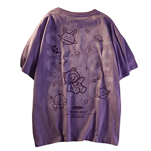 Damen-T-Shirt im Gothic-Stil, Y2K Harajuku-Stil, Baumwolle, Anime-Kleidung, violett, Groß von Skateboard Frog