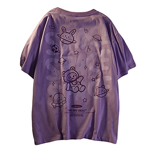 Frauen Gothic T-Shirt Y2K Harajuku Grafik Tops Baumwolle Anime Kleidung (Violett, L) von Skateboard Frog