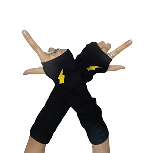 Skateboard Frog Frauen Handschuhe Goth Arm Ärmel Cool Black Moon Cross Printed Hip Hop Armstulpen (Gold Lightning) von Skateboard Frog