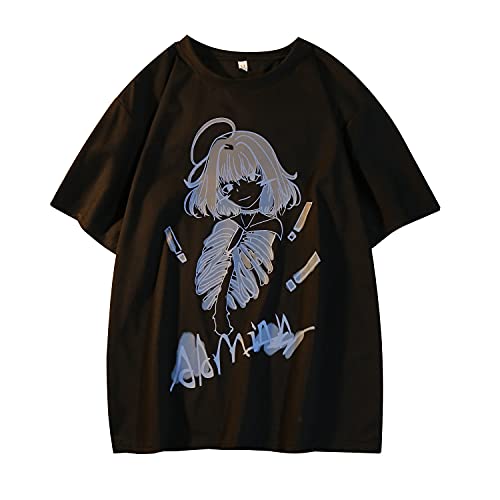 Frauen Sommer Gothic T-Shirt Anime Ästhetischen Druck Harajuku Mode Casual Tops, Schwarz2, Groß von Skateboard Frog