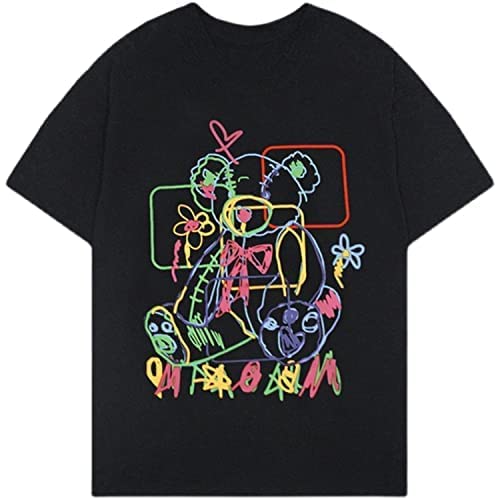 Frauen Sommer Gothic T-Shirt Anime Ästhetischer Druck Harajuku Mode Casual Tops (Black 4,S) von Skateboard Frog