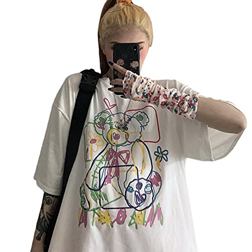 Frauen Sommer Gothic T-Shirt Anime Ästhetischer Druck Harajuku Mode Casual Tops - Weiß - XX-Large von Skateboard Frog