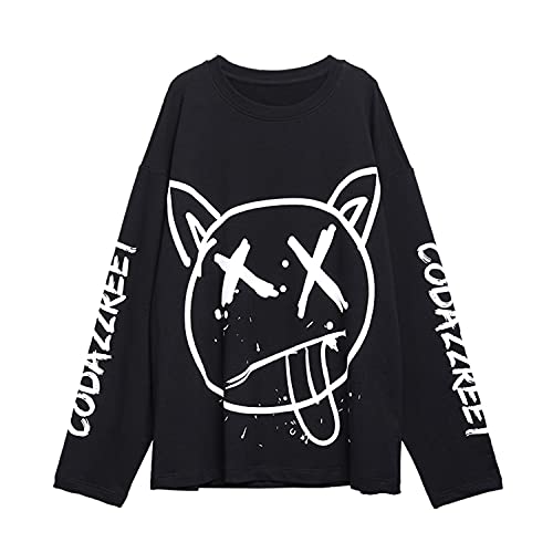 Gothic Cartoon Horror Grafik T-Shirt Frauen Charakter Print Lose Punk Japanische Pullover Top Harajuku Street Tees (Schwarz 2, L) von Skateboard Frog