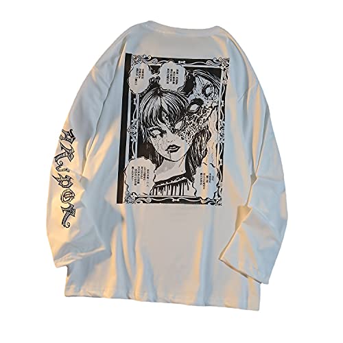 Gothic Cartoon Horror Grafik T-Shirt Frauen Charakter Print Lose Punk Japanische Pullover Top Harajuku Street Tees (Weiß, L) von Skateboard Frog