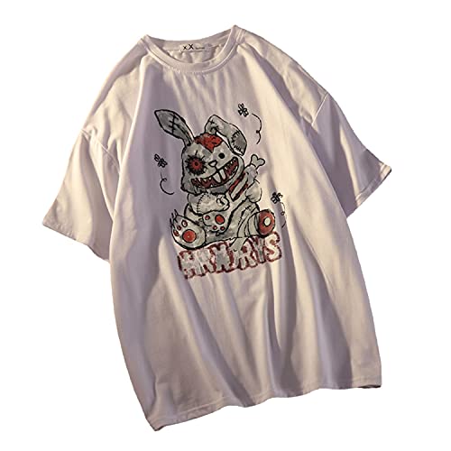 Gruselige Puppe Hase Goth T-Shirt Frauen Sommer Horror Grunge Hipster Tops (White 2,XL) von Skateboard Frog