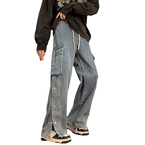 Jeans Herren Casual Relaxed Fit Straight Multi Pocket Baggy Hip Hop Y2K Jeanshosen (127 Blue,S) von Skateboard Frog