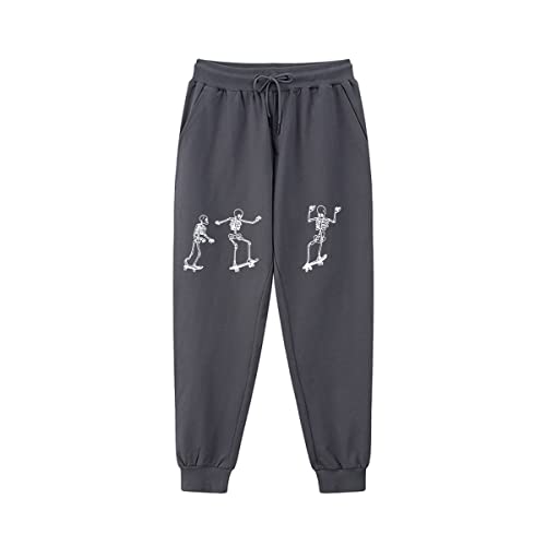 Jogginghose Herren Baumwolle Track Pants Goth Y2k Sweatpants Skateboarding Skeleton Printed Lounge Hose (Dark Gray,M) von Skateboard Frog