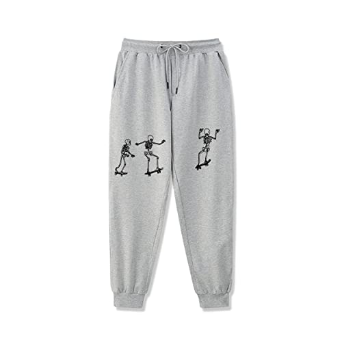 Jogginghose Herren Baumwolle Track Pants Goth Y2k Sweatpants Skateboarding Skeleton Printed Lounge Hose (Light Gray,L) von Skateboard Frog