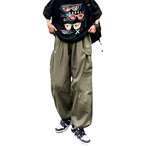 Skateboard Frog Baggy Cargohose Gothic Harajuku Hohe Taille 90er Jahre Lose Y2K Damen Streetwear Lose Hose (Army Green 2,M) von Skateboard Frog