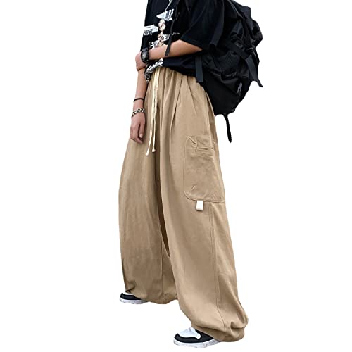 Skateboard Frog Baggy Cargohose Gothic Harajuku Hohe Taille 90er Jahre Lose Y2K Damen Streetwear Lose Hose (Khaki,L) von Skateboard Frog