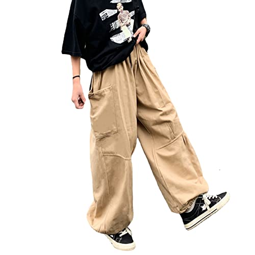 Skateboard Frog Baggy Cargohose Gothic Harajuku Hohe Taille 90er Jahre Lose Y2K Damen Streetwear Lose Hose (Khaki 2,M) von Skateboard Frog