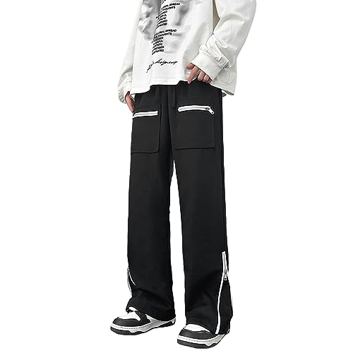 Skateboard Frog Breite Jogginghose Herren Lange Beine Wildleder Kontrast Seitenschlitz Mit ReißVerschluss Freizeithose (176 Black,XL) von Skateboard Frog