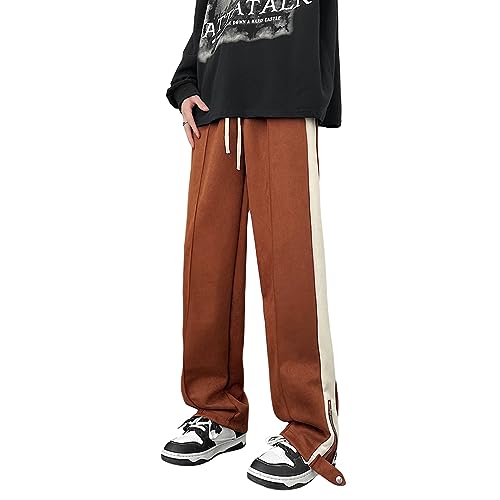 Skateboard Frog Breite Jogginghose Herren Lange Beine Wildleder Kontrast Seitenschlitz Mit ReißVerschluss Freizeithose (177 Brown,M) von Skateboard Frog