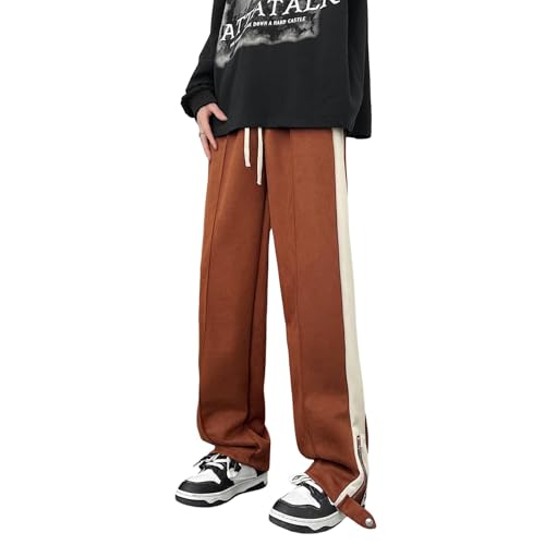 Skateboard Frog Breite Jogginghose Herren Lange Beine Wildleder Kontrast Seitenschlitz Mit ReißVerschluss Freizeithose (177 Brown,XXL) von Skateboard Frog