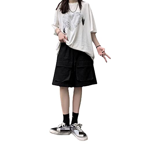 Skateboard Frog Damen Baggy Cargo Shorts Bermuda Lässige Sporthose mit weitem Bein und Taschen (Black,L) von Skateboard Frog