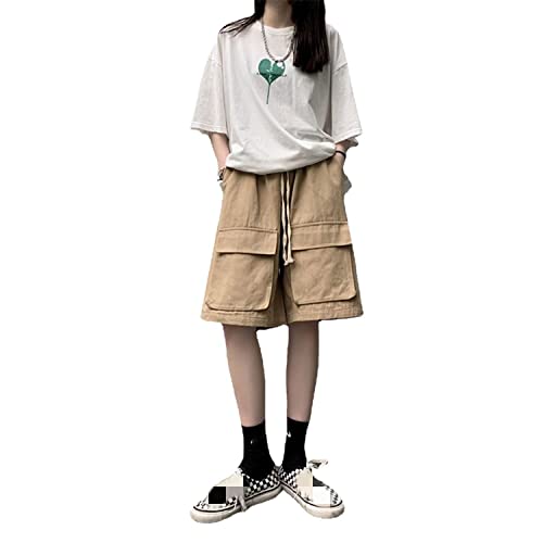 Skateboard Frog Damen Baggy Cargo Shorts Bermuda Lässige Sporthose mit weitem Bein und Taschen (Khaki,M) von Skateboard Frog