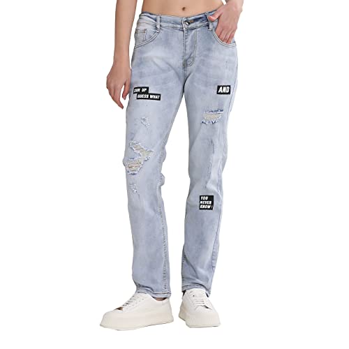 Skateboard Frog Damen Jeans Zerrissene Skinny Slim Fit Boyfriend Y2K Distressed Graphic Stretch-Denim-Jeans (Hellblau Bedruckt,M) von Skateboard Frog