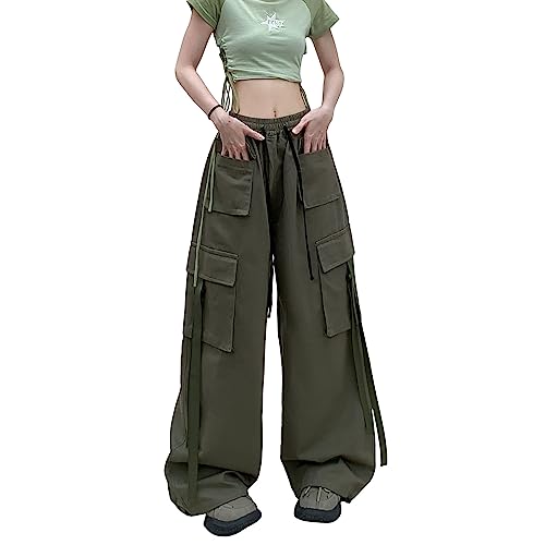 Skateboard Frog Grüne Cargohose Damen Baggy y2k High Waist Seitentasche Parachute Pants Herren (Army Green,S) von Skateboard Frog