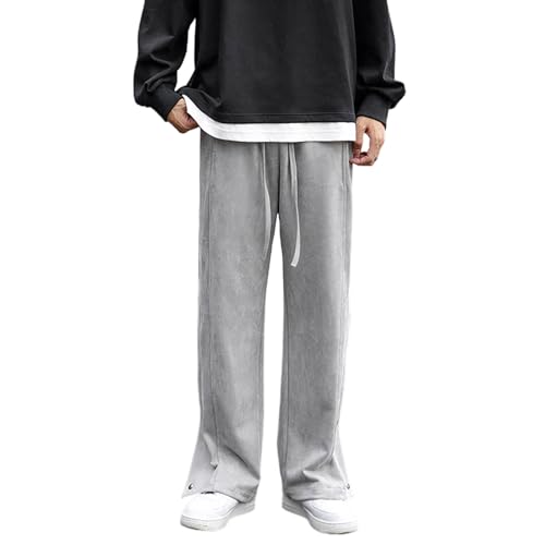 Skateboard Frog Seitlich Geteilter Druckknopf Breite Jogginghose Damen Lang Baggy Grau GefäLschtes Wildleder Sporthose von Skateboard Frog