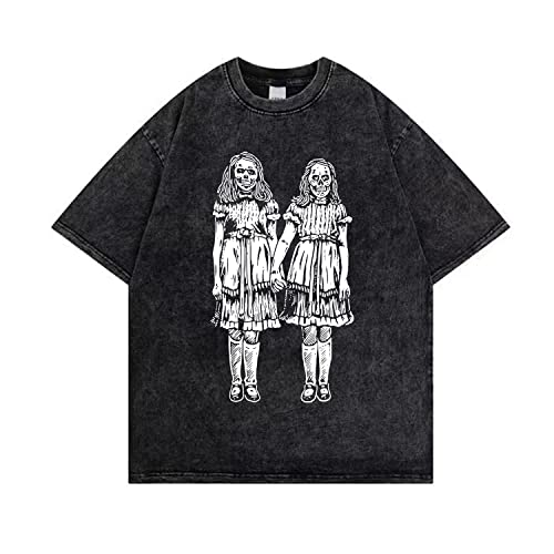 Unisex T-Shirts für Erwachsene Goth T Shirt Y2K Neuheit Harajuku Grafik Tops Distressed Anime Kleidung 597 Dark Grey von Skateboard Frog