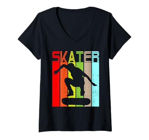 Damen Skater Skateboard Skateboarding do a Kickflip T-Shirt mit V-Ausschnitt Damen Skater Skateboard Skateboarding do a Kickflip T-Shirt mit V-Ausschnitt von Skateboard Ollie Half Pipe Rampe