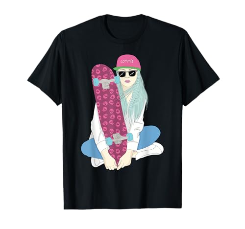 Skater Skateboard Skateboarding Do A Kickflip Mädchen T-Shirt Skater Skateboard Skateboarding Do A Kickflip Mädchen T-Shirt von Skateboard Ollie Half Pipe Vert Rampe