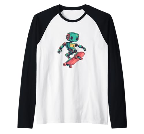 Cooler Skating Roboter mit Skateboard für Jungen und Mädchen Raglan von Skateboard Robot Outfit