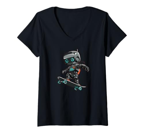 Damen Skateboarding Roboter Kostüm für einen coolen Look T-Shirt mit V-Ausschnitt Damen Skateboarding Roboter Kostüm für einen coolen Look T-Shirt mit V-Ausschnitt von Skateboard Robot Outfit