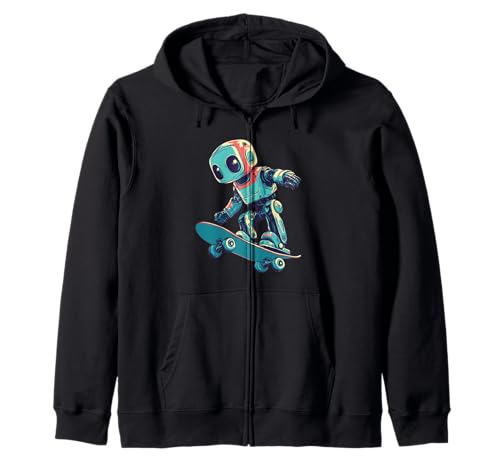 Lustiger Roboter mit Skateboard Kostüm für Jungen und Mädchen Kapuzenjacke von Skateboard Robot Outfit