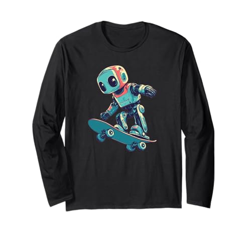 Lustiger Roboter mit Skateboard Kostüm für Jungen und Mädchen Langarmshirt von Skateboard Robot Outfit