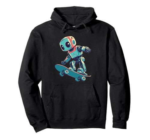 Lustiger Roboter mit Skateboard Kostüm für Jungen und Mädchen Pullover Hoodie von Skateboard Robot Outfit
