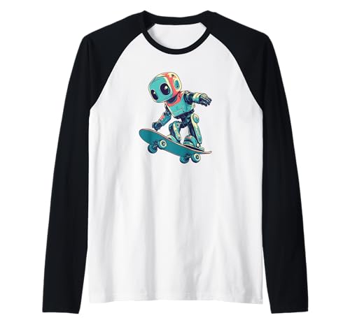 Lustiger Roboter mit Skateboard Kostüm für Jungen und Mädchen Raglan Lustiger Roboter mit Skateboard Kostüm für Jungen und Mädchen Raglan von Skateboard Robot Outfit