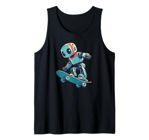 Lustiger Roboter mit Skateboard Kostüm für Jungen und Mädchen Tank Top von Skateboard Robot Outfit