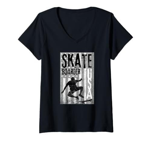 Damen Skateboarder Skateboarding Skateboards Jugend Männer Frauen Kinder T-Shirt mit V-Ausschnitt von Skateboarder USA Skateboarding Apparel