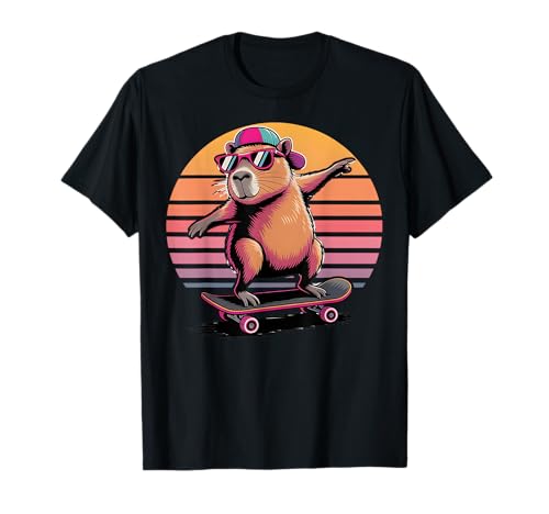 Skateboard Capybara Skater Jungen Herren Fun Capy Lover Retro T-Shirt von Skateboarding Capybara Skateboard Toddler Capybara