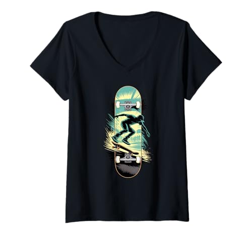Damen Multiple Exposure Art Skateboard Skateboarder Skateboarden T-Shirt mit V-Ausschnitt Damen Multiple Exposure Art Skateboard Skateboarder Skateboarden T-Shirt mit V-Ausschnitt von Skateboarding Gift For A Skateboarder