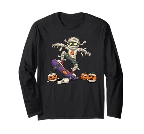 Skateboard Skateboarder Mama Kürbis Halloween Herren Damen Langarmshirt von Skateboarding Lover Halloween Outfits for Boy Girl